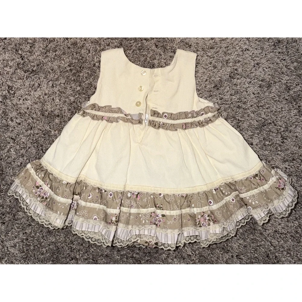 The Childrens Place Floral Lace Adorable Dress Corduroy Beige 0-3 Months Cottage